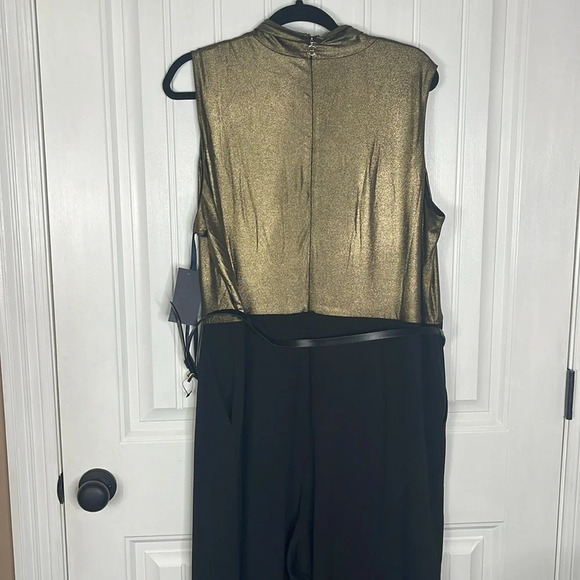 TOMMY HILFIGER Plus Size Metallic-Bodice Wide-Leg Jumpsuit Sz 18W Gold/Black - Picture 8 of 10